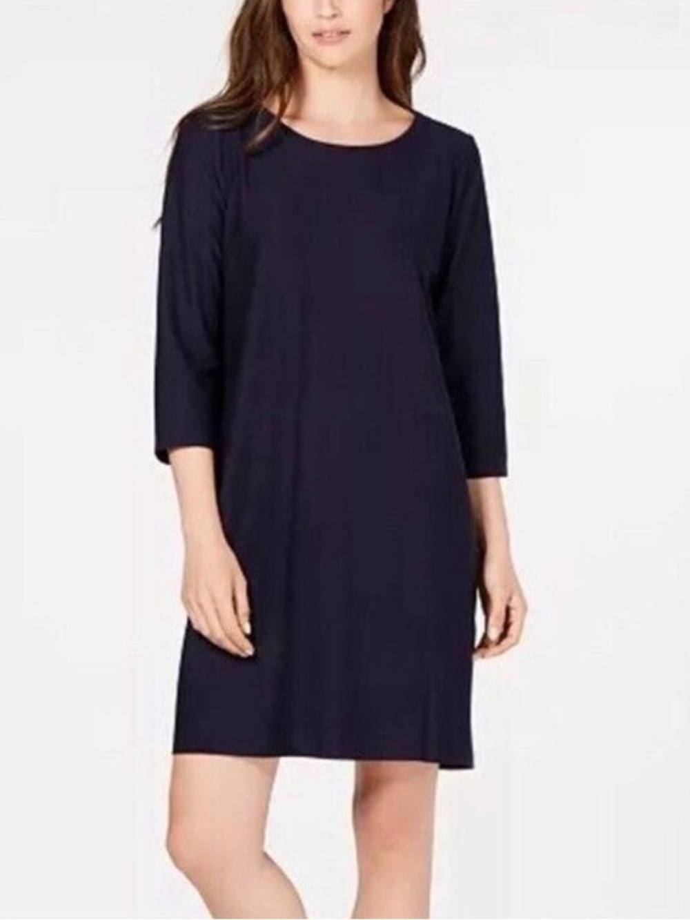 Eileen Fisher Jersey Shift Dress Womens XXS Black Minimalist Casual Office Party